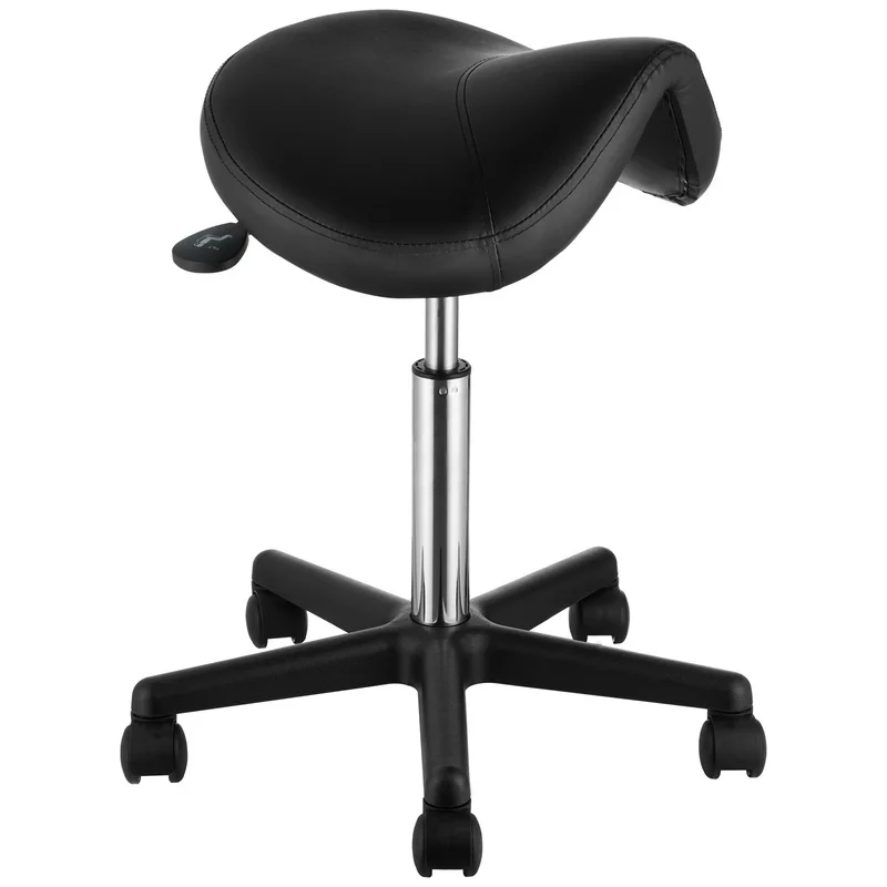 

Adjustable Height Saddle Stool with Wheels, 400 lbs Capacity, Thickened PU Leather, Swivel Chair for Salon, Spa, Tattoo, Clinic - Black