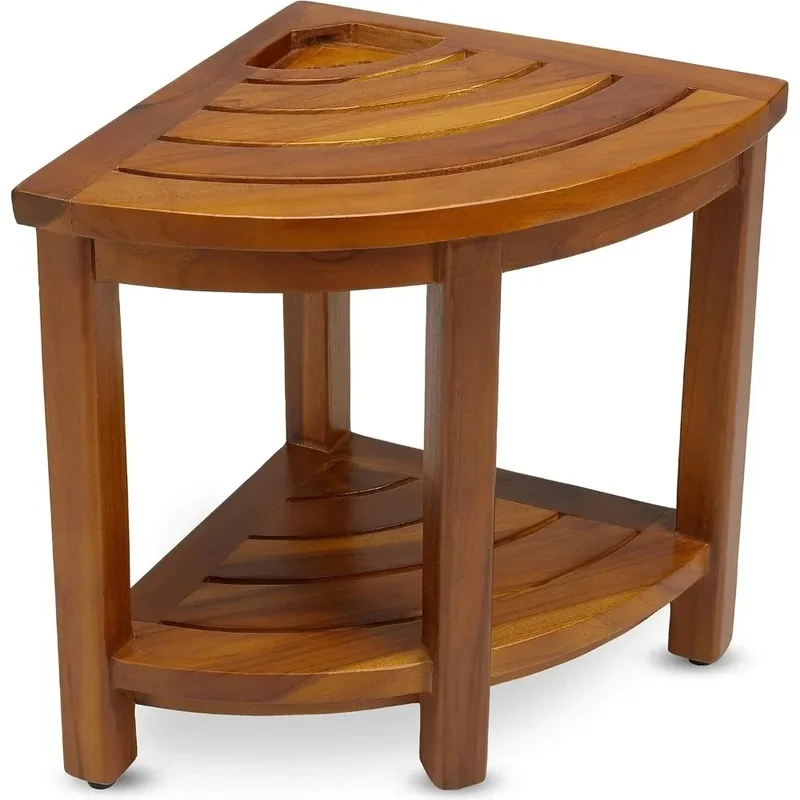 

Teak Corner Bench with Shelf and Basket, Fully Assembled