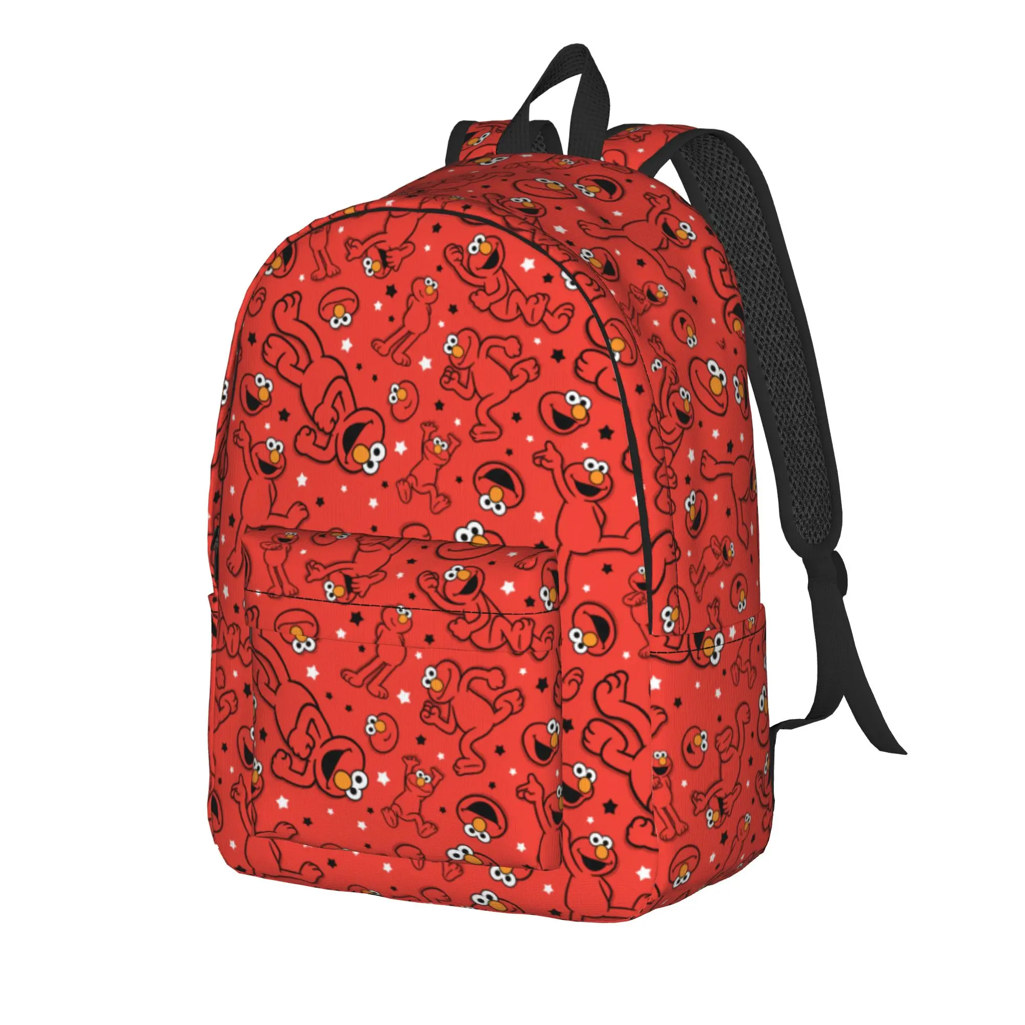 Sesames Streets Cool Backpack Durable High School Hiking Travel Red Dancing Elmo Pattern  Daypack College Canvas Bags
