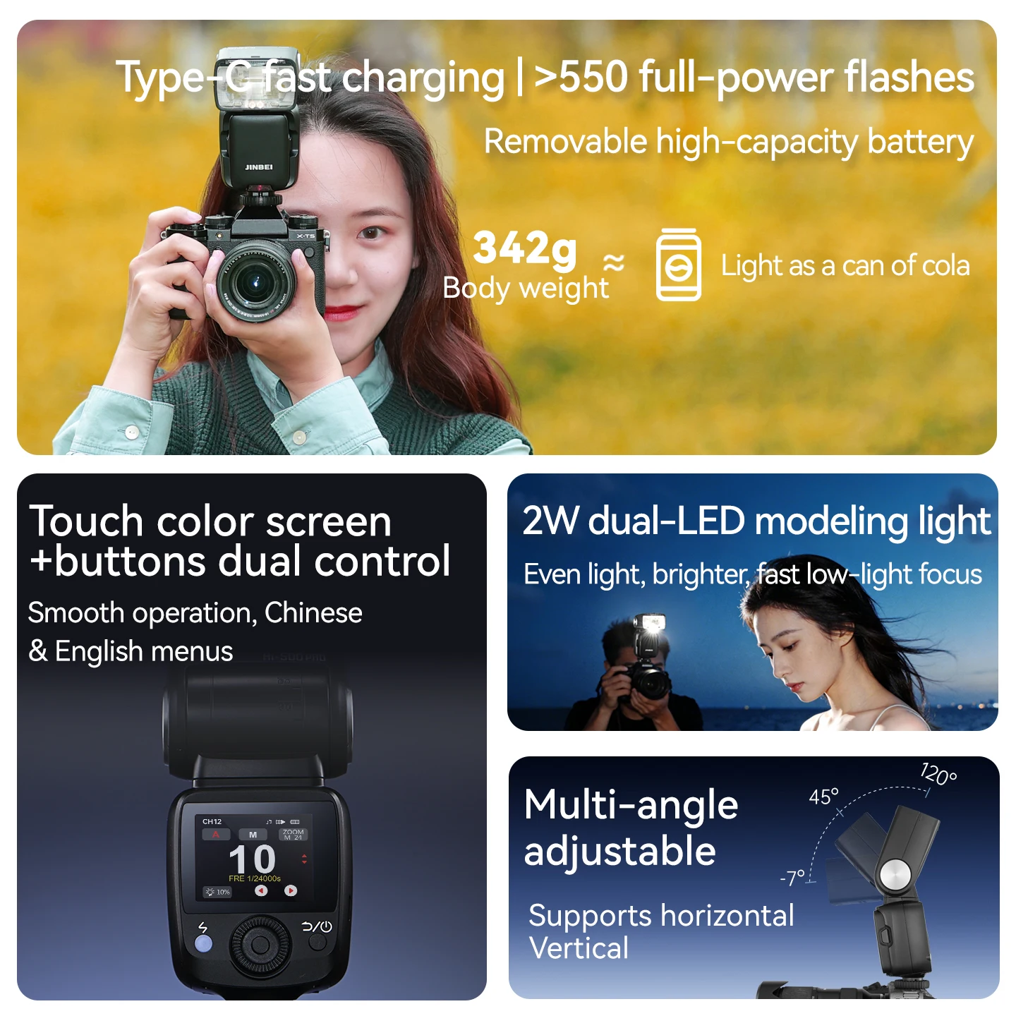 2027 Hi-500PRO Portable Camera Flash Light TTL Speedlite with LI-ION Battery with Universal Hot Shoe