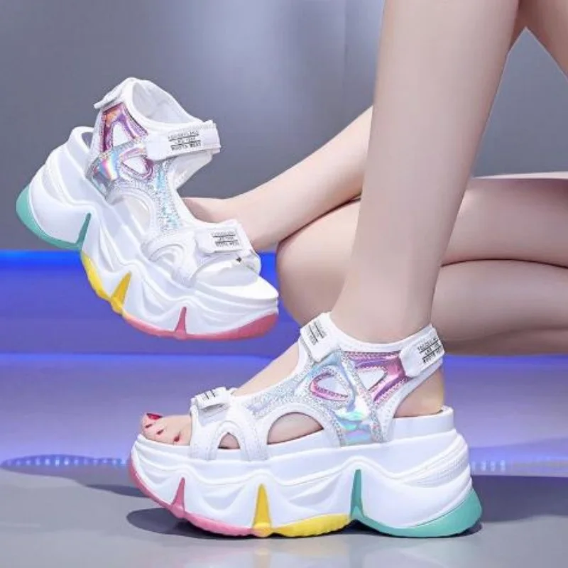 New Women Summer Wedge Sandals Transparent PVC Crystal Chunky Platform Shoes Woman Rainbow Thick Bottom Sandalias