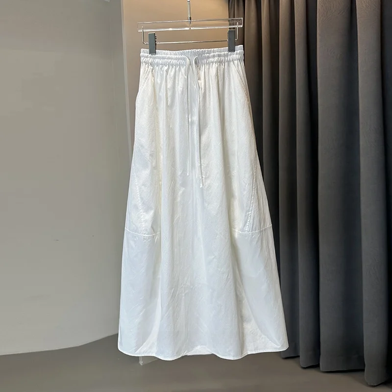 

Хлопковая юбка с высокой талией и поясом. Летняя новая белая длинная юбка трапециевидной формы. Легко носить. Удобная посадка. Чистый цвет.