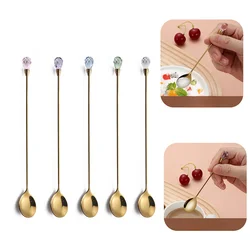 Stainless Steel Stirring Spoon Long Handle Drink Mixing Spoon with Crystal Head for Coffee Tea Cocktail Kitchen Bar Accessories