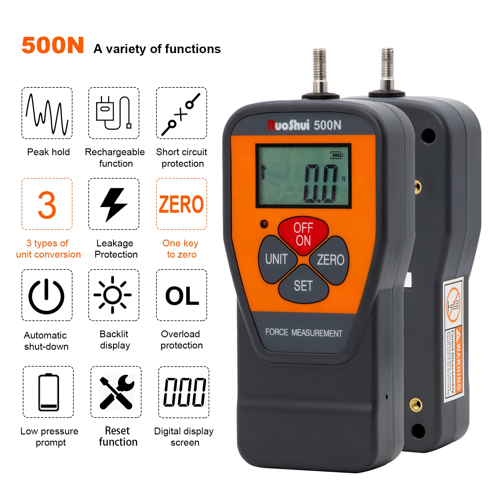 วิคเตอร์ โปรเครื่องวัดแรงดิจิตอลเครื่องวัดแรงดึงแบบกดดึงความแม่นยำสูงสำหรับการทดสอบแรงดึงและการบีบอัด (น, กก., ปอนด์, ออนซ์) 10N-500N
