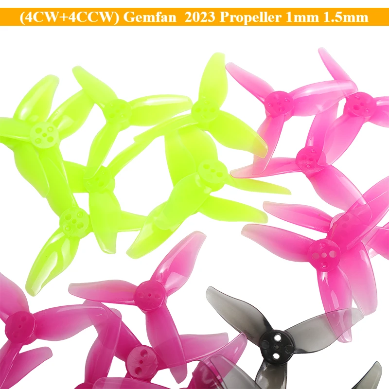 8Pcs (4CW+4CCW) Gemfan Hurricane 2023 2X2.3X3 3-Blade Propeller 1mm 1.5mm for RC FPV Racing Freestyle 2inch Toothpick Drone