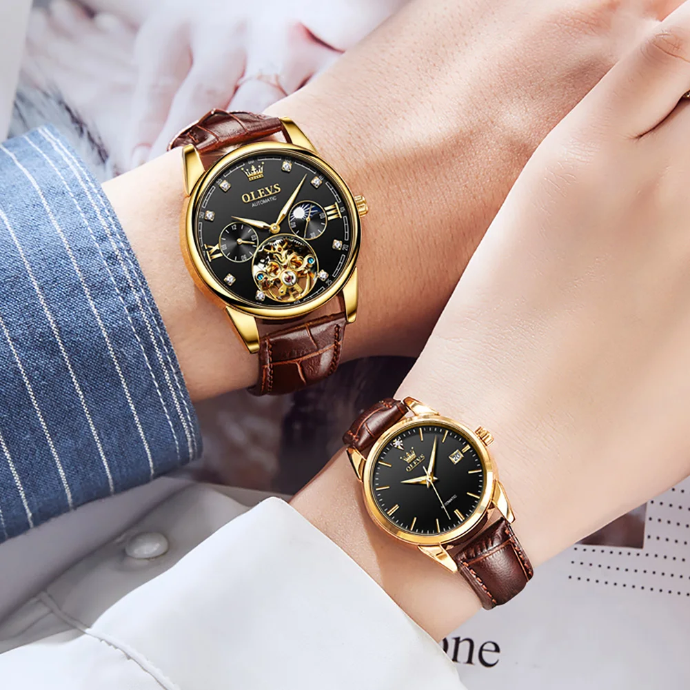 OLEVS New Luxury Couple Watch Automatic Mechanical Wristwatch Fashion Lover Classic Waterproof Watches Lover's Gifts