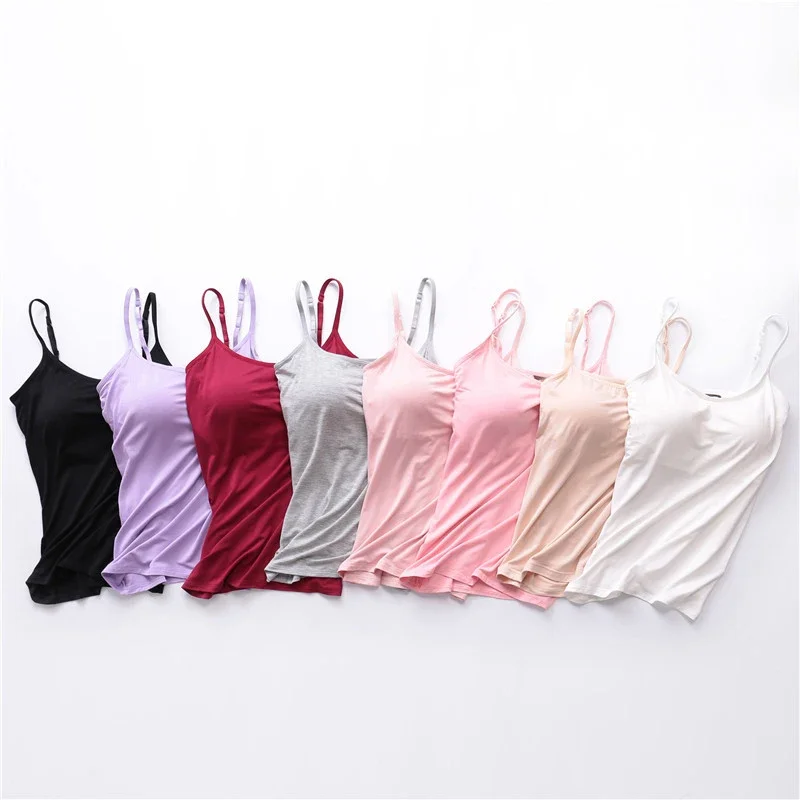 Vrouwen Gewatteerde Soft Casual Bh Tank Top Vrouwen Spaghetti Cami Top Vest Vrouwelijke Hemdje Met Ingebouwde Beha Zomer ademend Tops