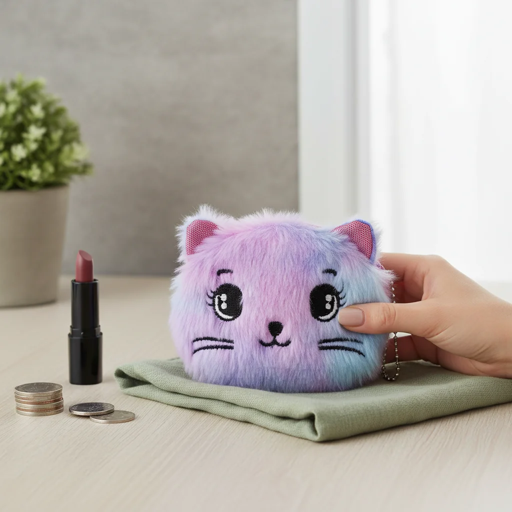 

Милый плюшевый кошелек-монетница в виде мультяшного кота, легкий, на молнии, для хранения ключей и помады