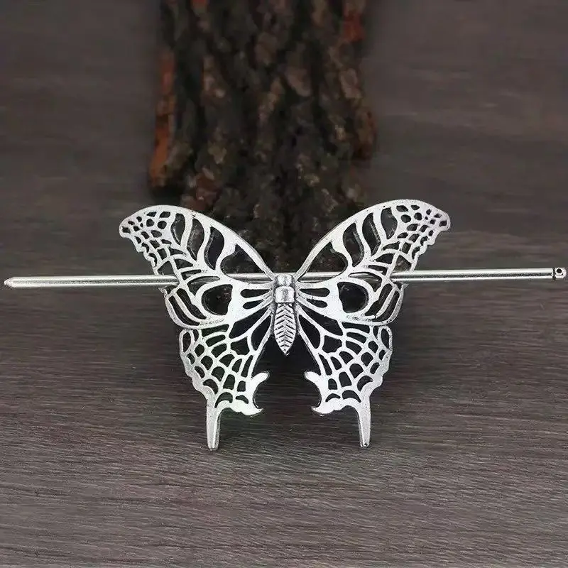 

New Chinese Style Vintage Butterfly Alloy Hair Sticks for Women Girls Delicate Hair Curling Clips Hair Pin Stick Accessories