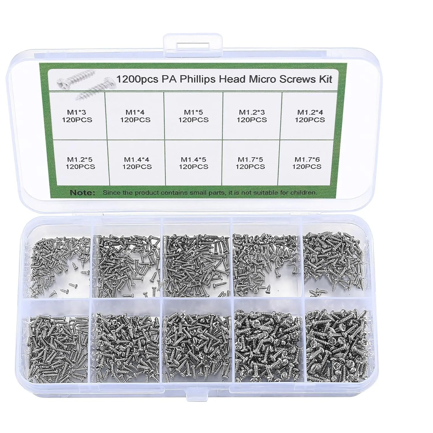 1200 Precision Micro Screw Kit Phillips Round Head Carbon Steel Nickel Plated Fasteners For Electronic Equipment Repair Hardware