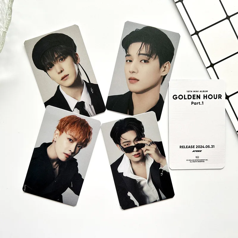 8Pcs/Set KPOP ATEEZ Photocard GOLDEN HOUR：Part.1 Album LOMO Double Sided Greeting Card Postcard WooYoung HongJoong Merch Gift