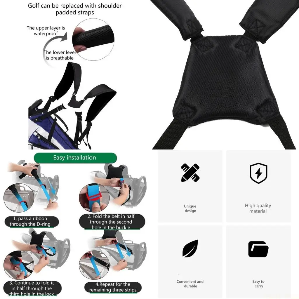 

U2JB Golf Bag Straps Comfort Double Shoulder Adjustable Nylon Strap Easy to Carry