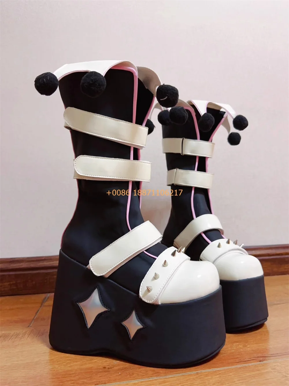 New Party Holiday Clown Boots 2024 Women Platform Round Wedge Heel Rivet Hook & Loop Street Punk Rock Stage Boots Fashion Boots