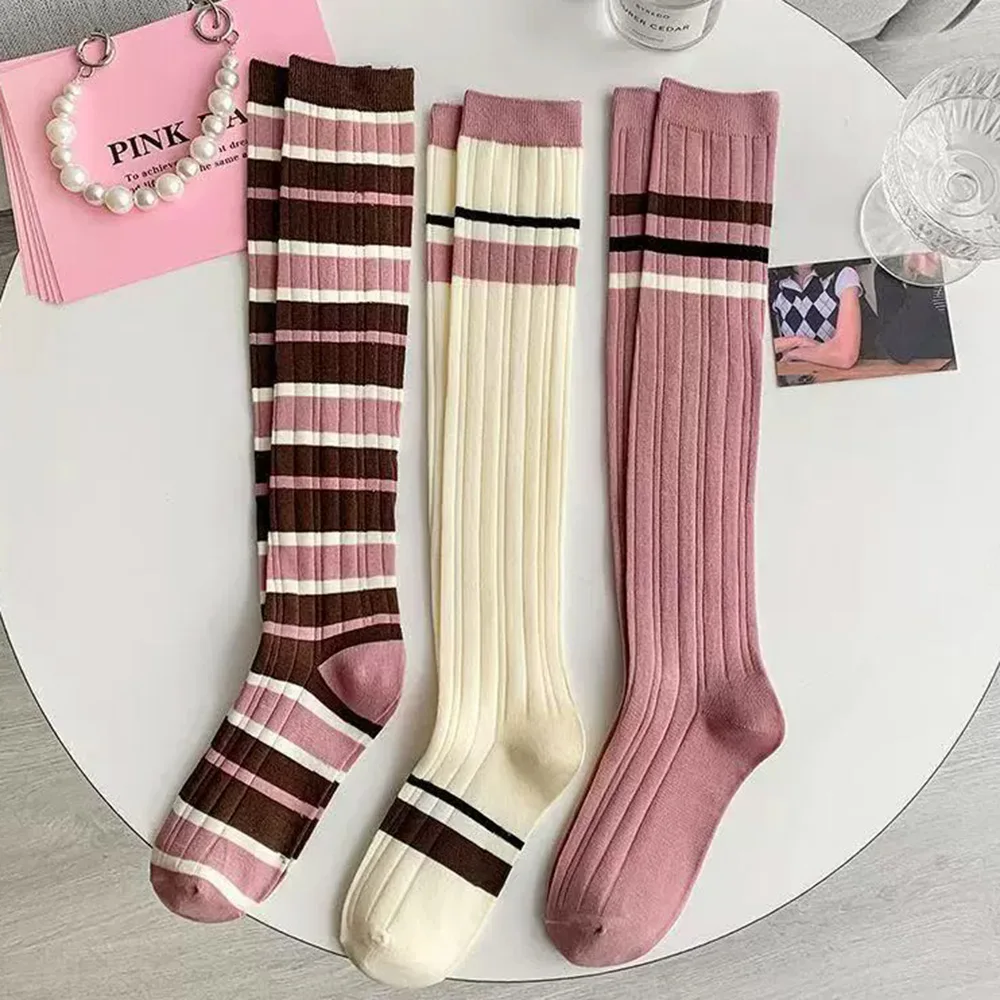 

3 Pair Korean Style Women's Calf Socks Fashion Rainbow Stripes Outdoor Sport Long Socks Cycling Vintage Harajuku Middle Tube
