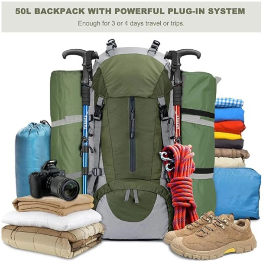 

50L Outdoor Hiking Bag, Waterproof, tear resistant, Wear-resistant, Breathable, Moisture-proof, large capacity Storage Backpack