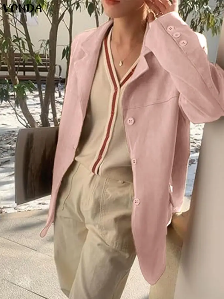 

Women Fashion Blazer VONDA Autumn Winter Long Sleeve Coats 2025 Warm Elegant Office Lady Streetwear Casual Solid Outercoats OL