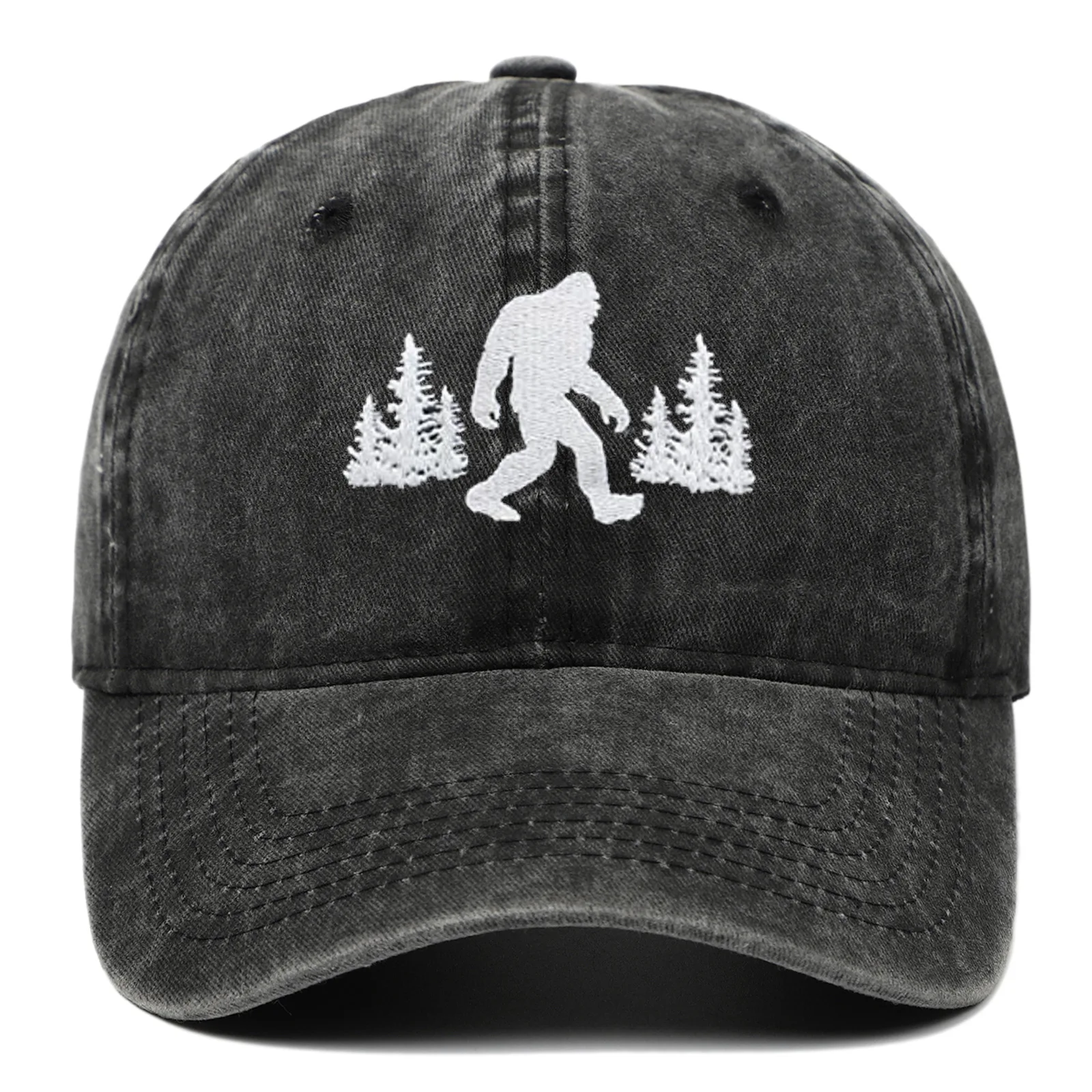 1pc Retro Washed Bigfoot Denim Embroidered Baseball Caps for Women Men,outdoor Adjustable Breathability Dad Caps for Daily Wear