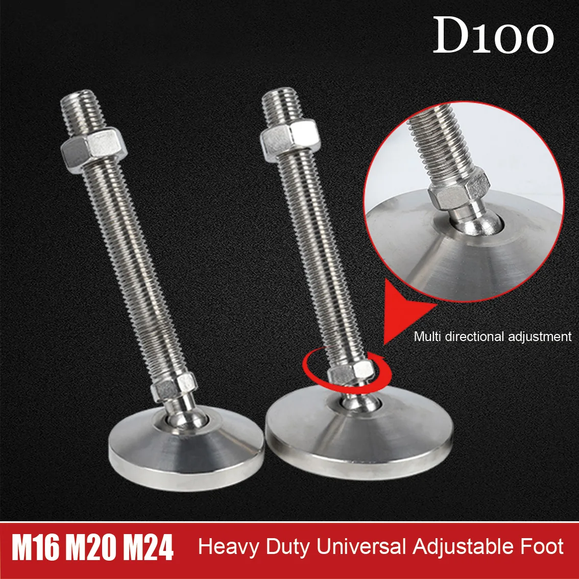 1Pcs M16-M30 Galvanized Carbon Steel Universal Heavy-Duty Foot Cup Adjustable Support Mechanical Joint Leveling Foot Pad D100