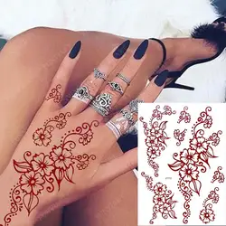 Waterproof Henna Tattoos for Hand Maroon Brown Flower Tattoo Stickers Temporary Fake Tattoo for Women Wedding Tatoo