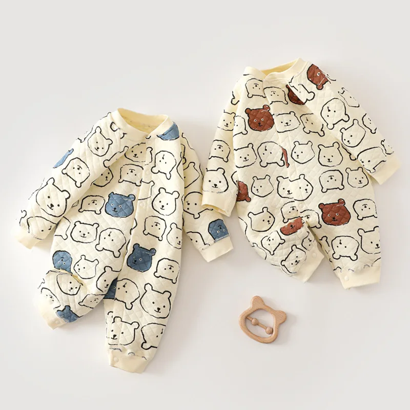 

Baby One-piece Clothing Autumn and Winter Three-layer Warm Romper Winter Quilted Newborn Clothes Early Autumn Baby