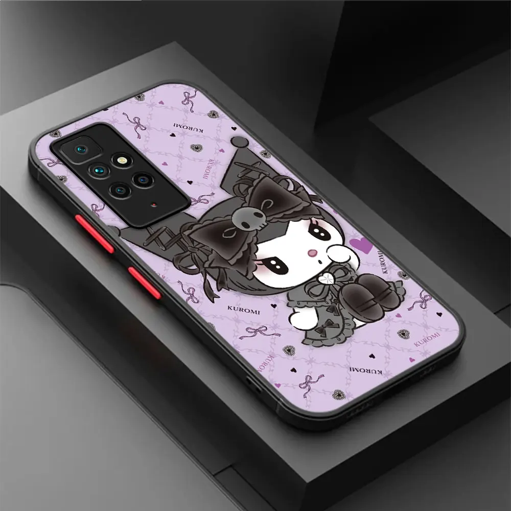 Matowy pokrowiec na telefon Xiaomi Redmi Note 11 Pro Plus 10 12 9S 12S K40 10C 9 9C 9A 11S 9i A1 Black Funda Anime Kuromi My Melody