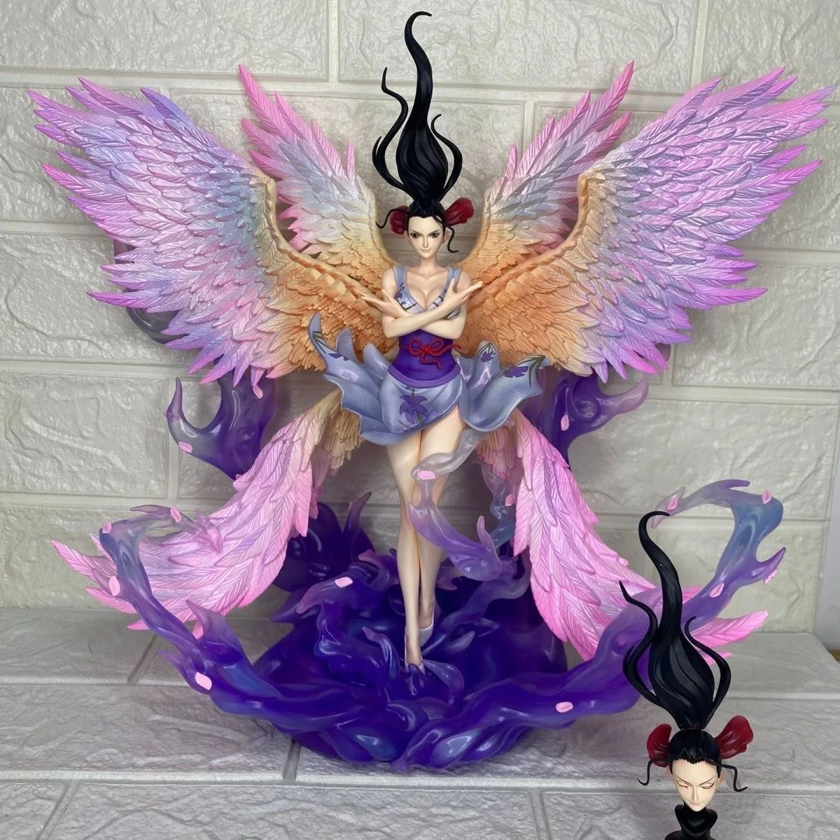 

34cm Anime Nico Robin Seraphim Winged Angel JT Statue Duo Head Sculpture Gradient Pearl Coat Anime Collectible Toy Festival Gift