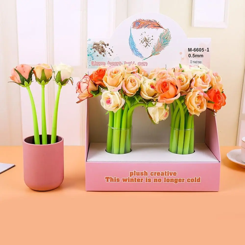 Simulation Rose Flower Artificial Rose Pens Signing Writing Signature Pen Writing Smoothly 0.5mm Gel Ink Pens
