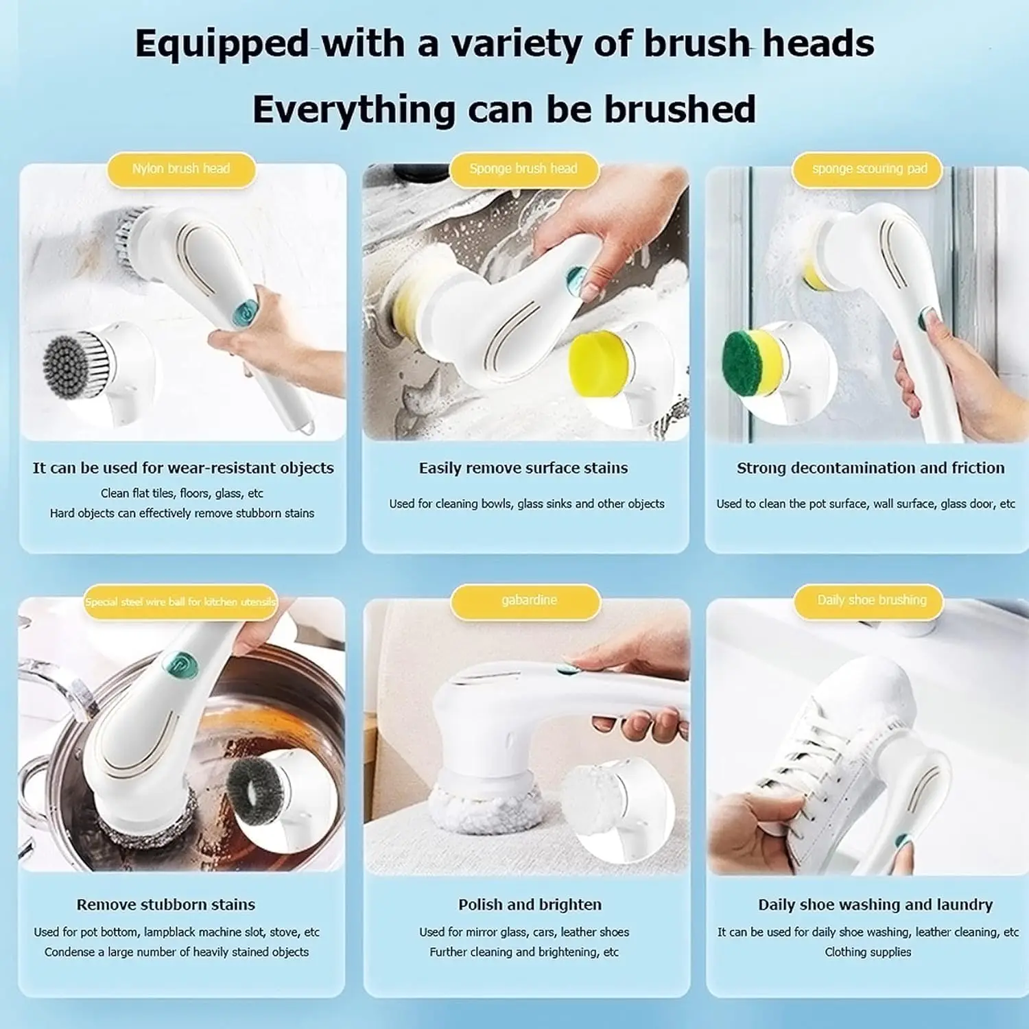 Electric Spin Scrubber Cordless Power Cleaning Brush with 5 Replaceable Brush Heads Rechargeable Scrubber for Bathroom  Kitchen