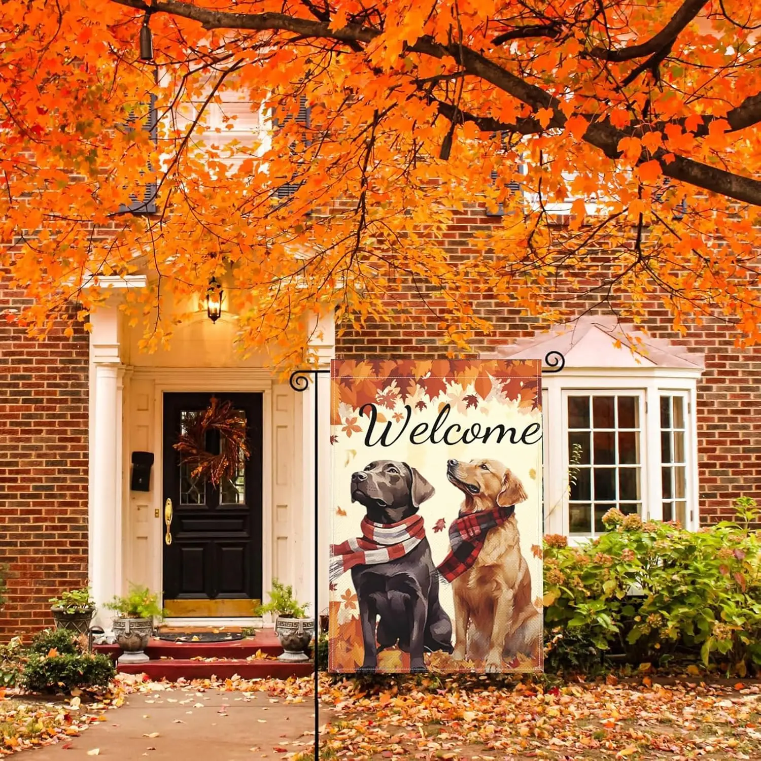 Fall Scarf Dogs Garden Flag Double Sided, Weather Resistant Welcome Autumn Holiday Harvest Yard Flag Burlap Outside Decorati EEZ