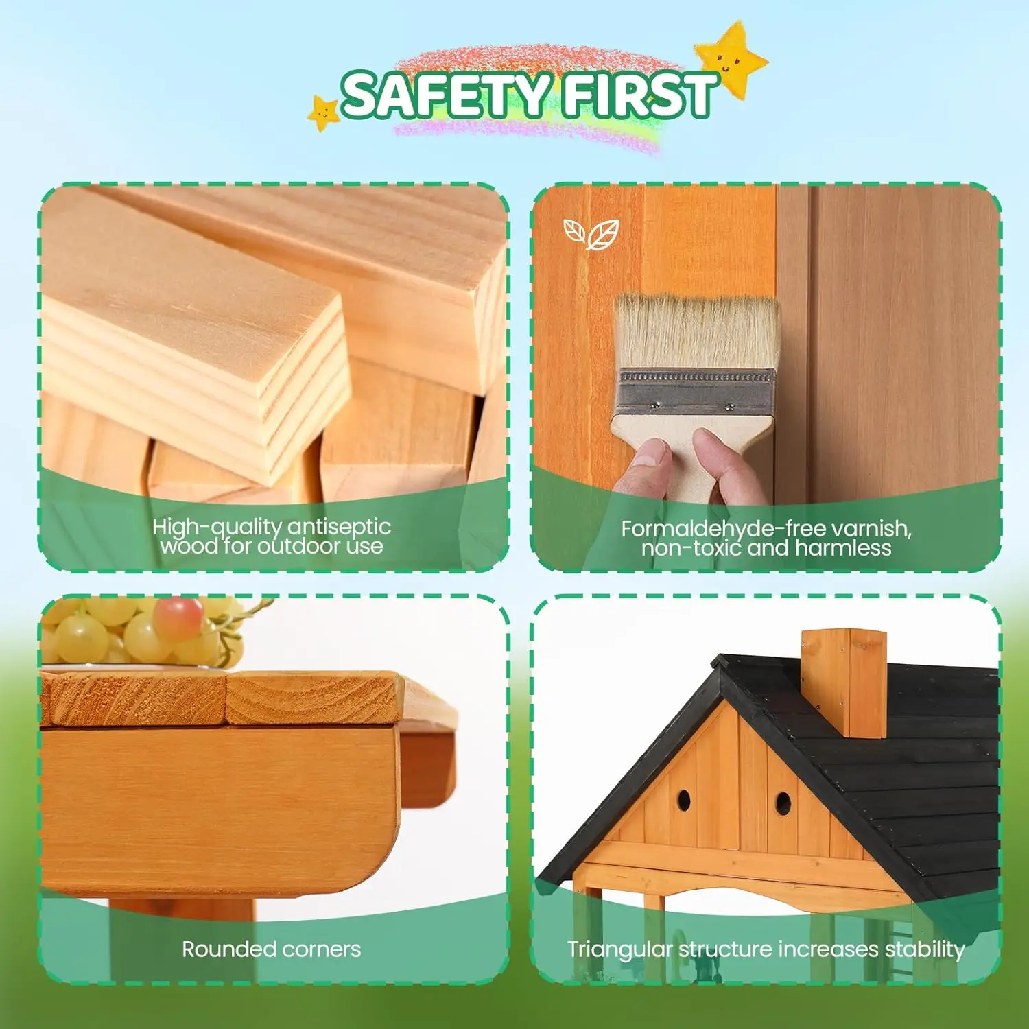 بيت لعب خشبي للأطفال للاستخدام في الهواء الطلق، كوخ مع حوض، طاولة نزهة، صندوق بريد، حاملات أواني الزهور، سن 3-8 (بني فاتح)، مخصص #6