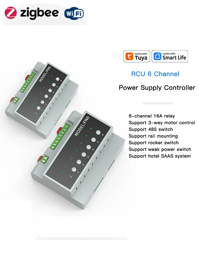 Smart Life WIFI 6-Wege-Relais-Schaltmodul 16A Zigbee Fernbedienungsgerät 110V-240V Smart Switch Modul