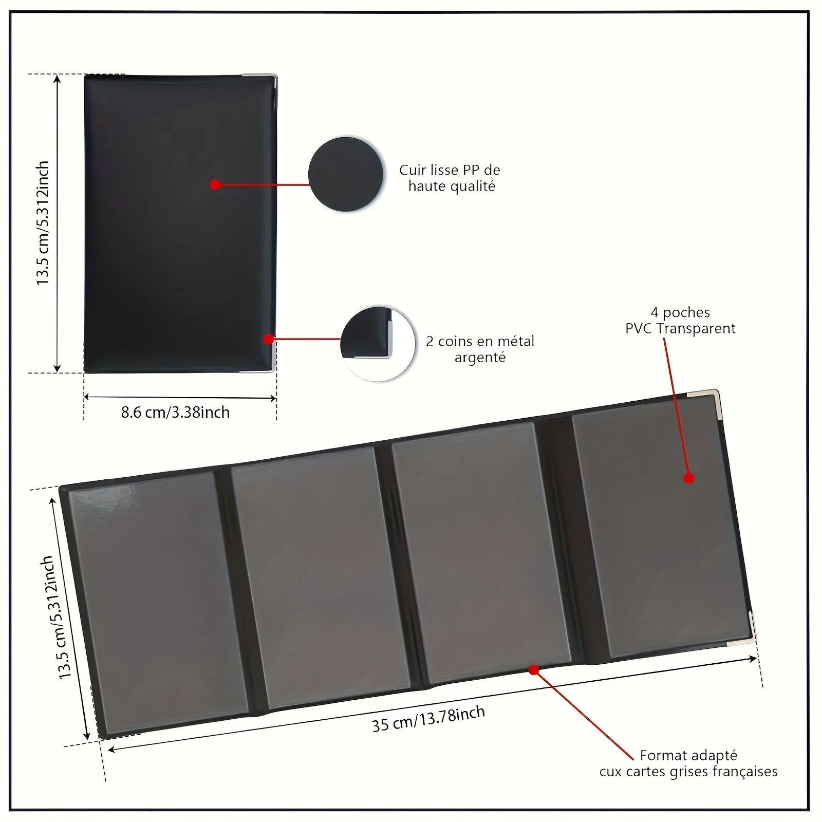 1/2PCS Gray Document Holder Tear-Resistant Rigid Case for Car Insurance/Vehicle Documents Complies with NF Standard Color Black