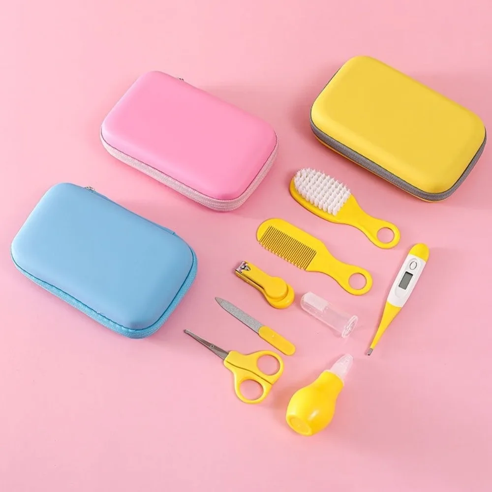 

8pcs EVA Bag Baby Health Care Kit Material Safety Nail Clippers Comb Newborn Grooming Kit Thermometer Soft Bristle Brush