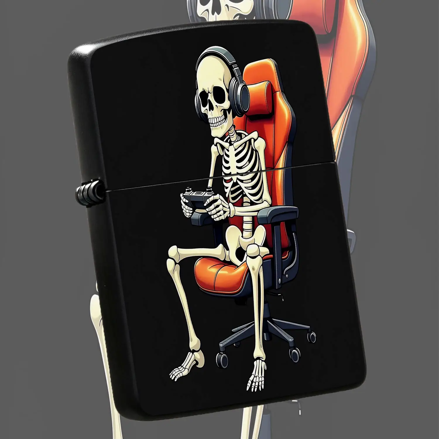 Creative Skeleton Gamer Pattern Pocket Lighter, Cool Gaming Themed Portable Daily Accessory, Stylish Decorative Item For Home Office, Exquisite Unique Surprise Gift For Game Enthusiasts And Friends, Practical Must-Have A Humorous And Intere