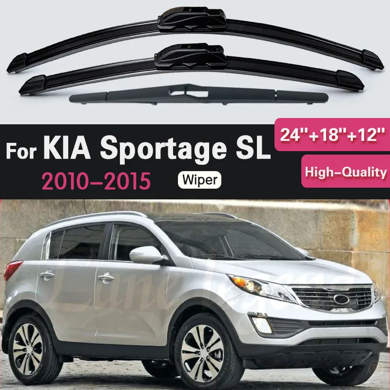 

3PCS Car Wiper Blades Front Rear For KIA Sportage SL 2010 - 2015 Windshield Wipers Double Rubber 24"+18"+12" Car Accessories