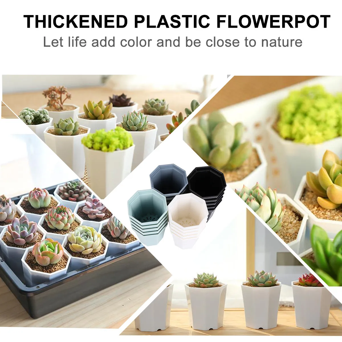20Pcs Thickened Plastic Flowerpots Octagonal Shape Uv Resistant Fade Proof Non Deformable for Home Furnishing Plant Nursery