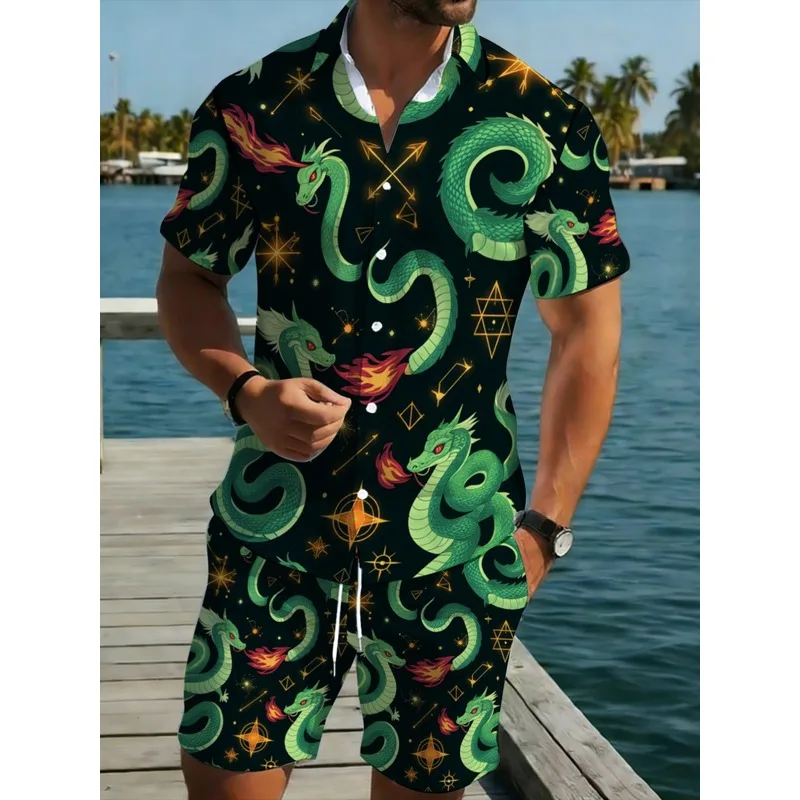 breathable polyester men's short sleeve shirt and shorts set suitable for beach travel backyard barbecues outdoor sports casual