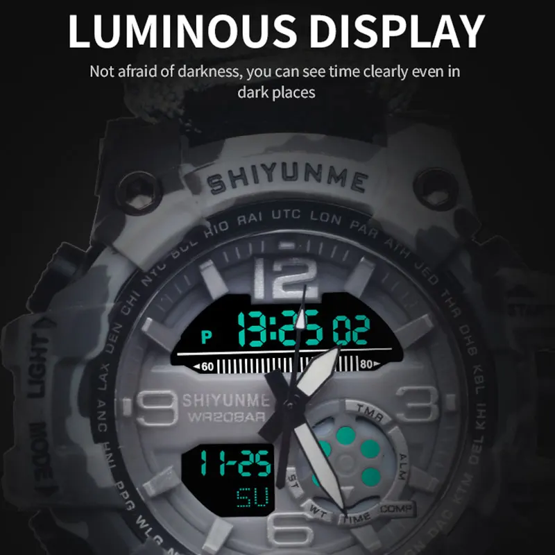 SHIYUNME Camouflage G Style Mens Outdoor Sports Quartz Watch Compass Waterproof Multifunction LED Digital Watches Relógio Homem