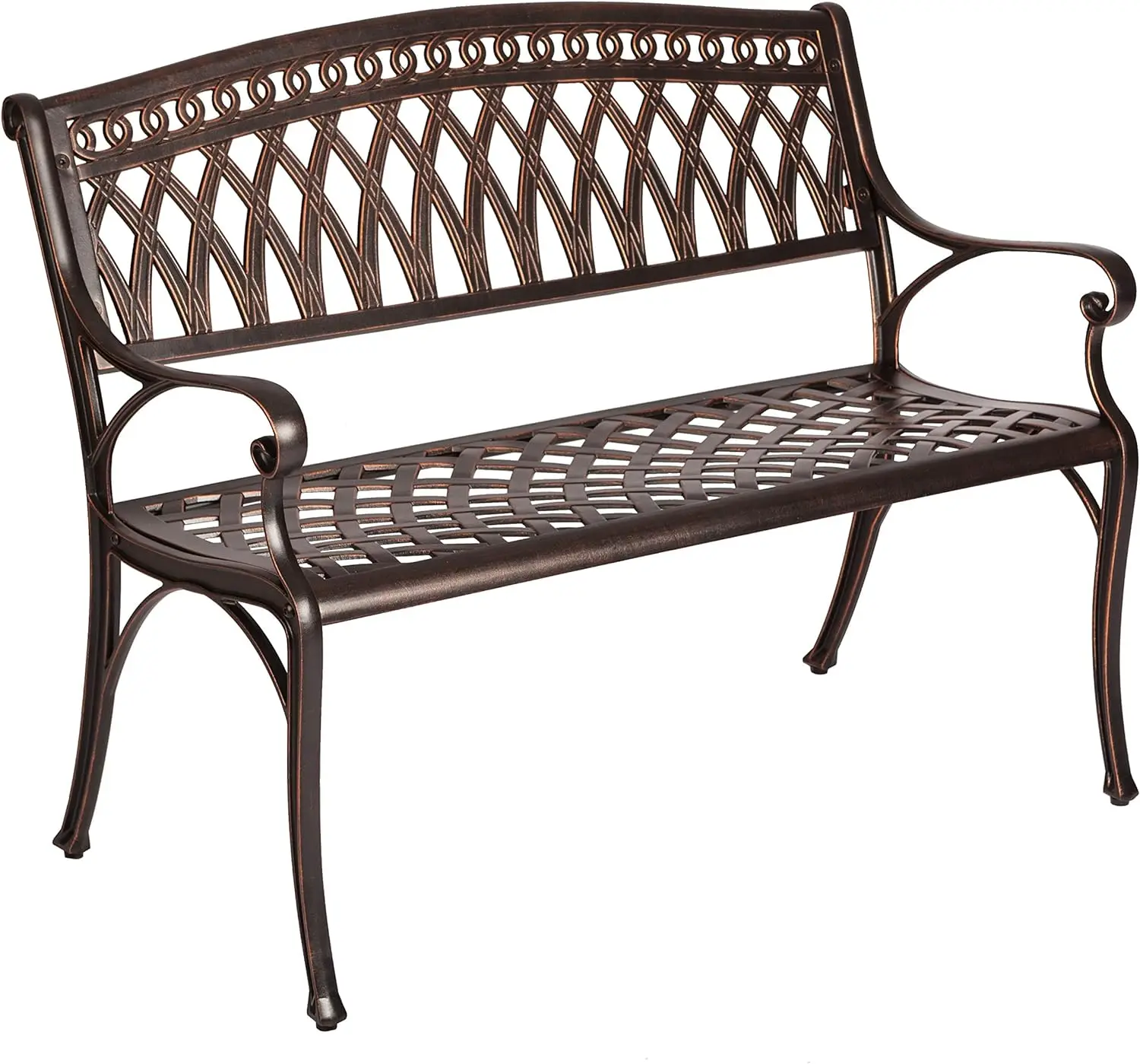 

Patio Sense 62441 Simone Cast Aluminum Patio Bench Heavy Duty Rust Free Metal Construction Front Porch, Backyard, Lawn, Garden,