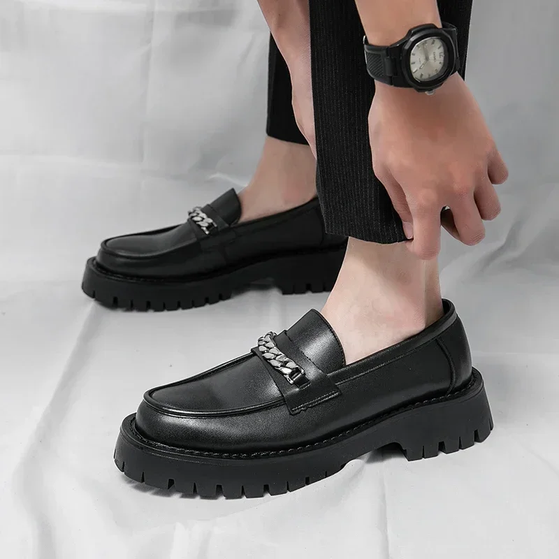 2024 Men's Platform Shoes Loafers Shoes for Men Thick-soled Wedding Shoes Black Formal Business Slip-on Pu Leather Increase Shoe