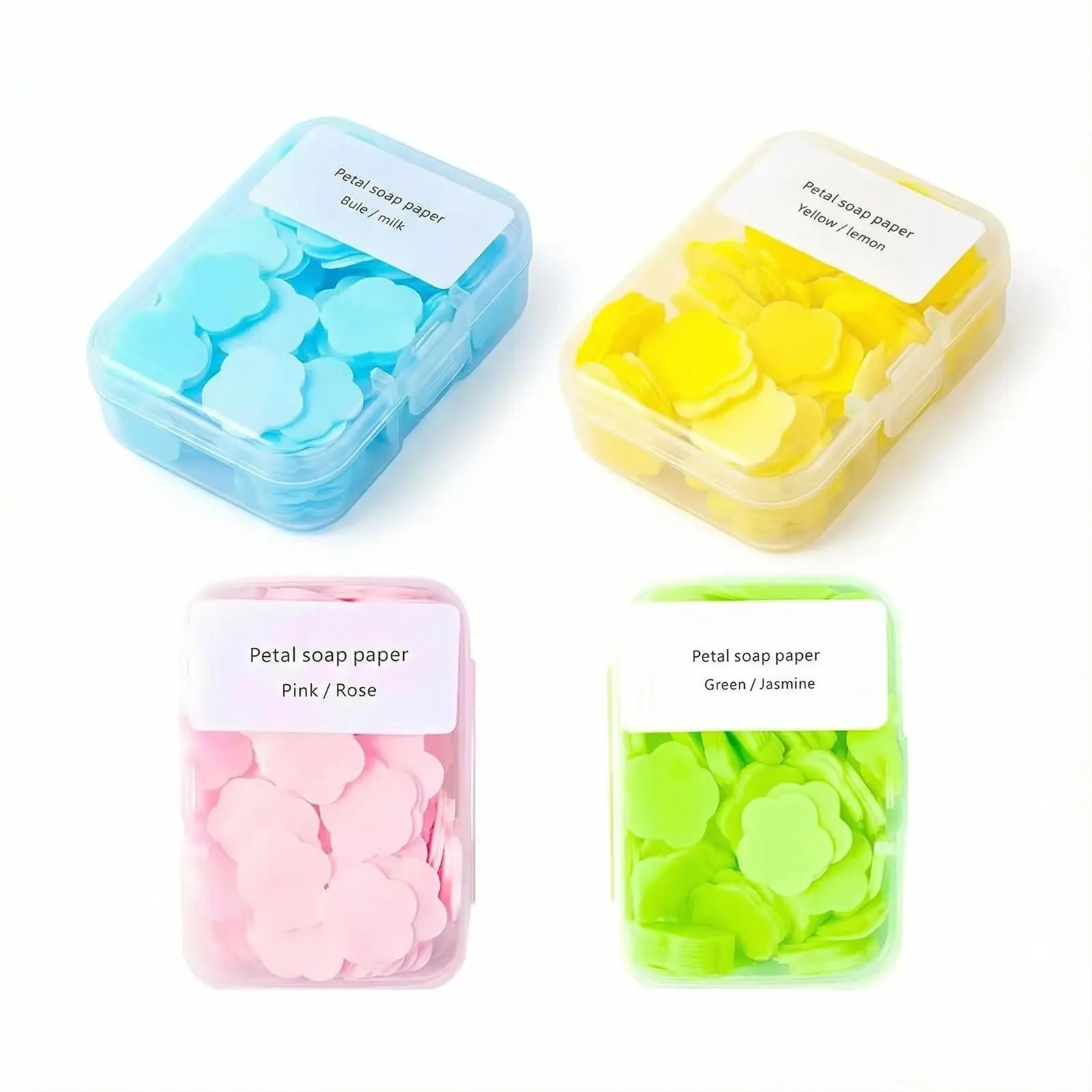 4 Different Scented Mini Fresh Portable Disposable Petal Hand Wash Sheets, Dissolvable Hand Bath Soap, Suitable for Children and