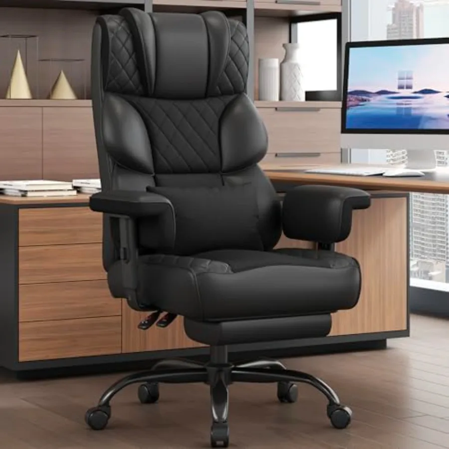 Office Chair for Home Office Use, PU Leather, Black, Ergonomic High Back with Adjustable Armrests and Lumbar Support
