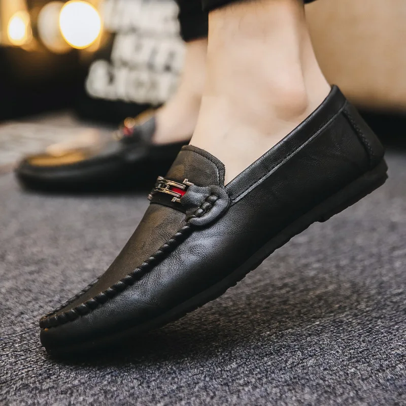 Fashion Design Men Leather Shoes Classic Casual Male Shoes Adult Driving Moccasin Soft Non-slip Loafers for Man Slip-On Footwear