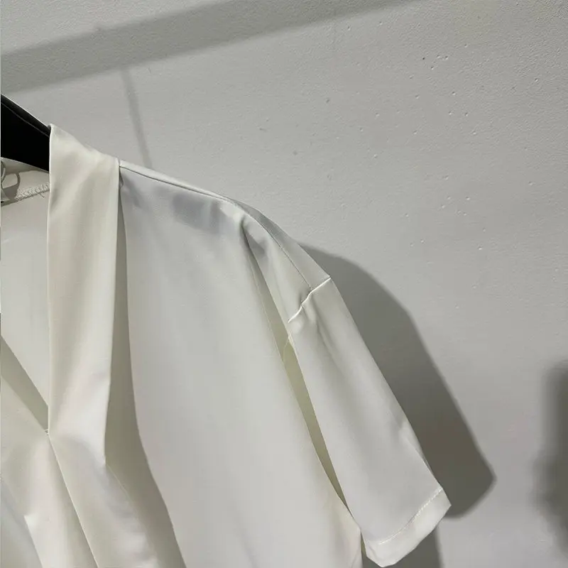 Summer Popular Design Sense Ice Silk Non-Ironing Collar Pullover Short Sleeve Shirt High Stylish Thin Idle Style