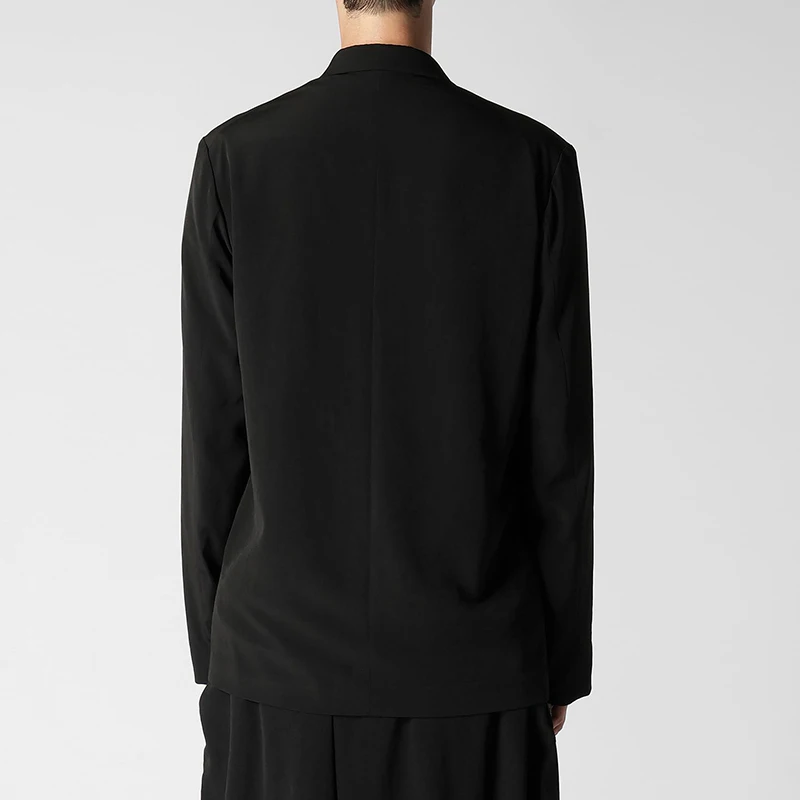 YOJI OOAK التصميم الأصلي كم طويل أسود عارضة خندق معطف دعوى طوق واحدة الصدر معطف أعلى الاتجاه الرجال