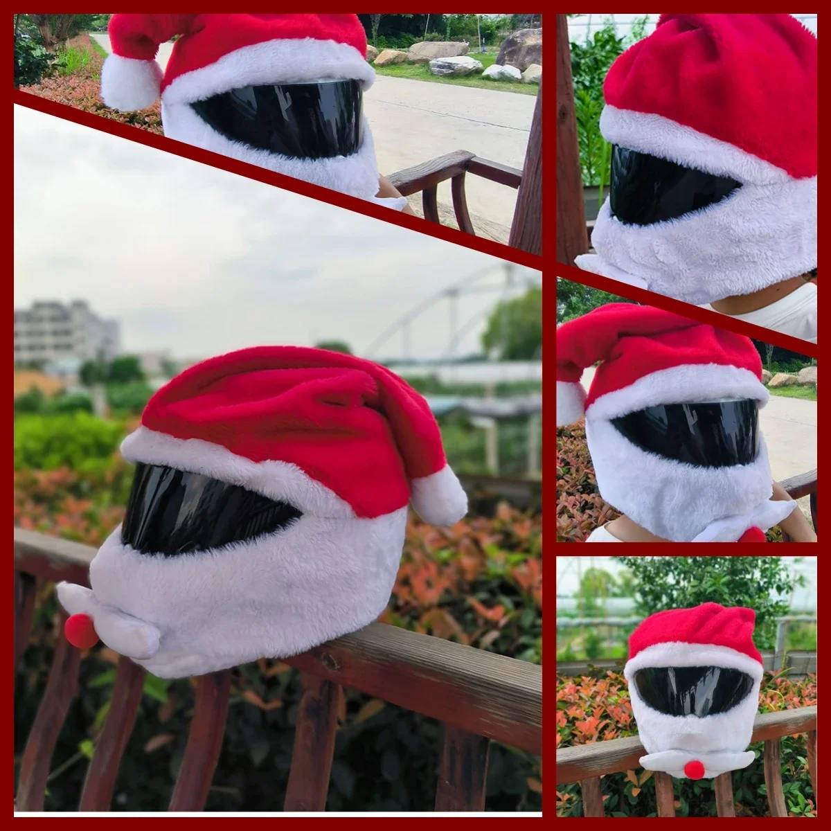 Motorcycle Plush Full-face Helmet Hood Made of Rabbit Plush Material Cartoon Cute Helmet Cover Riding Warm Uncovered Santa Hat