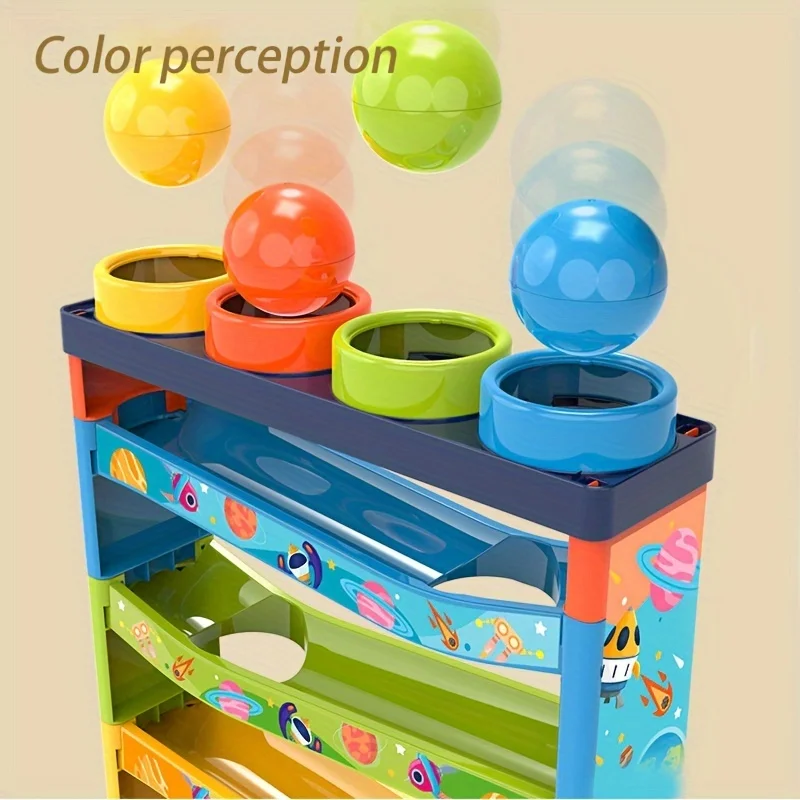 1Set Montessori, Multi-layer Track Slide Rolling Ball Toys, Children's Fun Puzzle Knock Knock Early Education Educational Toy