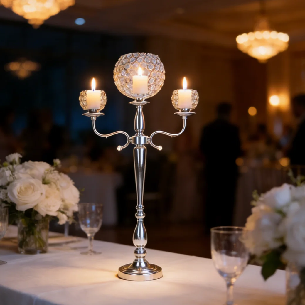6pcs/10pcs 90-120cm  Gold Silver with Crystals Candelabra with Metal Stand Centerpieces for Wedding Bride Table Top Decorations