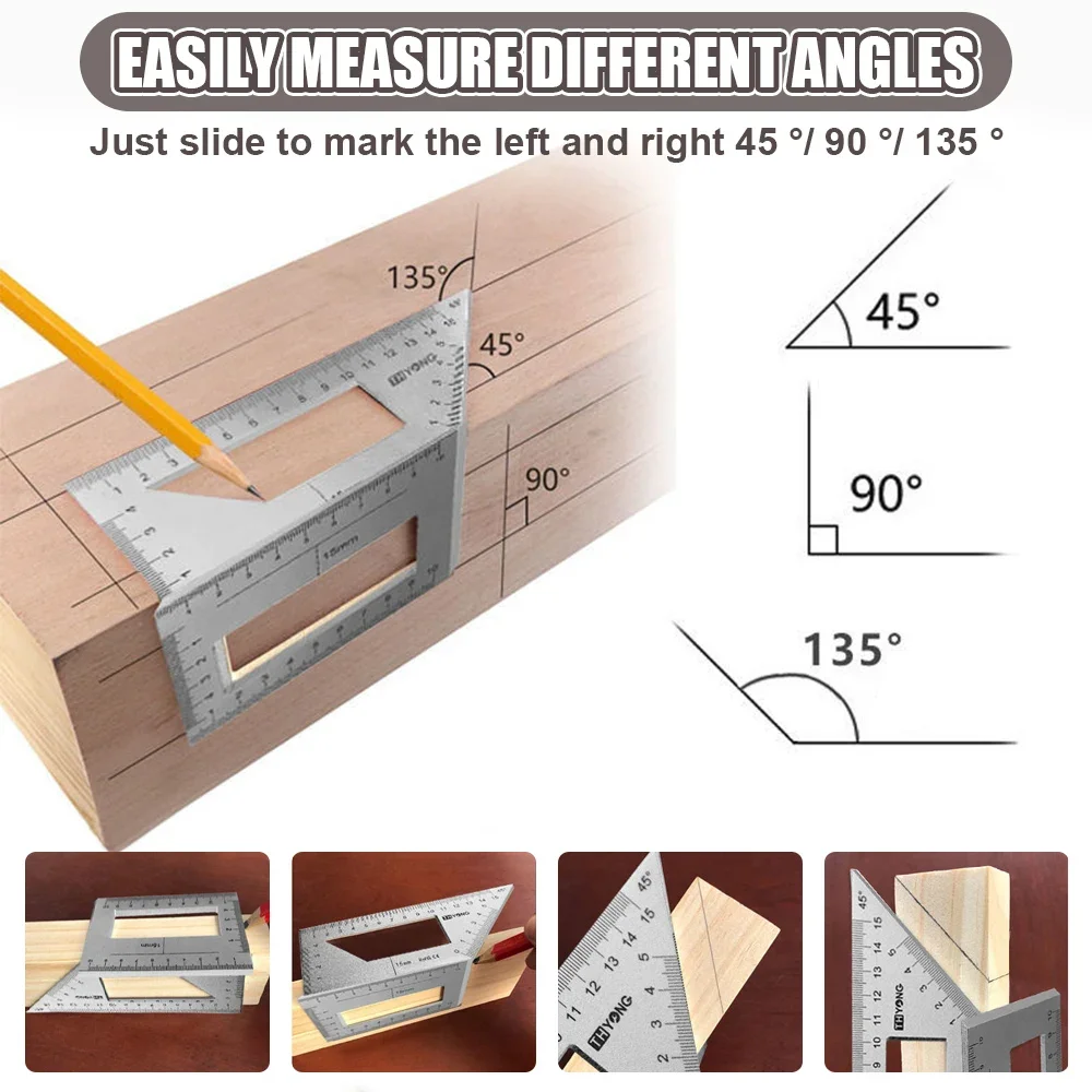 Carpenter Line Square Measuring Ruler 45 90 Degree Line Ruler Woodworking Scribe Mark Line Gauge T-Type Carpentry Tools Measures