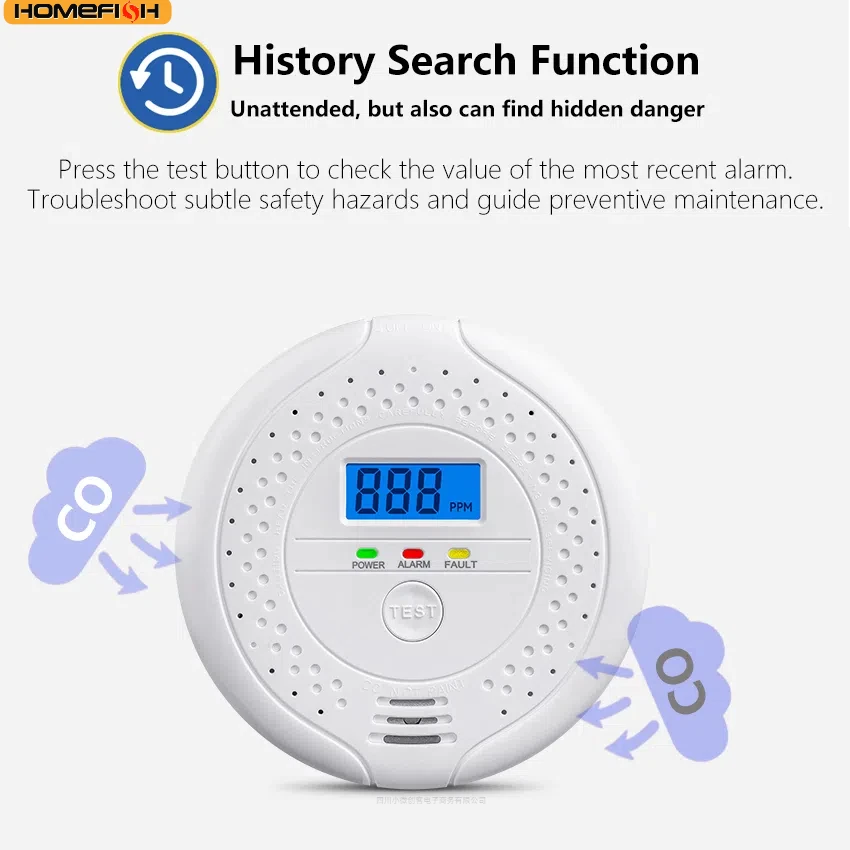 

Independent CO Alarm Sensor Carbon Monoxide Alarm Detector High Sensitive Warning Review LCD Display 3-year Sensor Lifespan